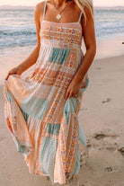boho sundress, patchwork midi dress, mint coral summer dress, square neck sundress, bohemian vacation outfit, lightweight beach dress, colorful patchwork print