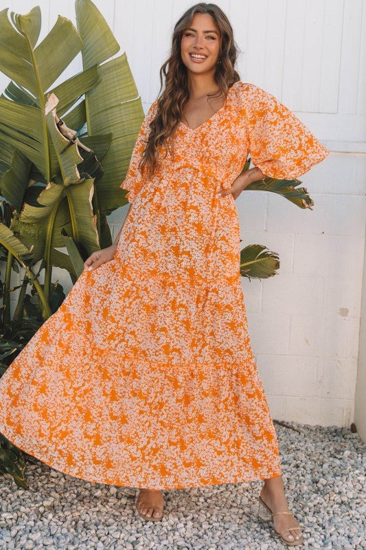 Floral Maxi Dress, Boho Summer Dress, V-Neck Wide Sleeve Dress, Smocked Maxi Dress, Eileen Floral Dress, Women's Vacation Outfits, Romantic Floral Gown, Flowy Spring Dress, Bohemian Wedding Guest Dress.