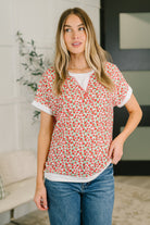 Tomato Red Top, Relaxed Knit Top, Floral Loungewear, Textured Knit Shirt, Women's Casual Top, Effortless Style, Comfortable Work From Home Clothes, Red Floral Tee