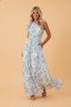 floral maxi dress, one shoulder ruffle dress, summer wedding guest dress, garden party attire, sleeveless floral gown, women's maxi dress with pockets, elegant summer sundress