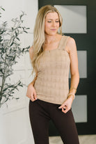 floral jacquard tank, square neck top, textured knit tank, women's floral tank, sleeveless jacquard top, chic layering top, neutral stretch tank, boutique floral top