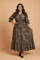 Plus size leopard dress, animal print maxi dress, smocked waist dress, plus size boutique clothing, flattering plus size fashion, ruffle sleeve maxi, 100% viscose dress.