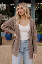 Mocha waffle knit cardigan, oversized open front sweater, women's cozy knitwear, chai latte cardigan, brown layering sweater, fall fashion cardigan, relaxed fit knitwear.