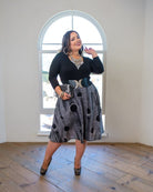 Circle skirt with pockets, knee length flared skirt, women’s stretch skirt, USA made clothing, black circle skirt, modest swing skirt, comfortable work skirts.