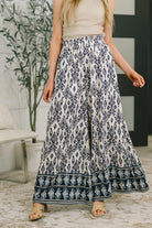 Boho wide leg pants, high waisted palazzo pants, ikat print bottoms, summer bohemian trousers, flowy woven pants, women's boho style, breathable summer pants, chic wide leg trousers.