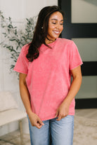 fuchsia mineral wash tee, pink boxy cotton t-shirt, vintage wash women's top, 100% cotton jersey shirt, oversized fuchsia tee, casual chic mineral wash, pink short sleeve tee