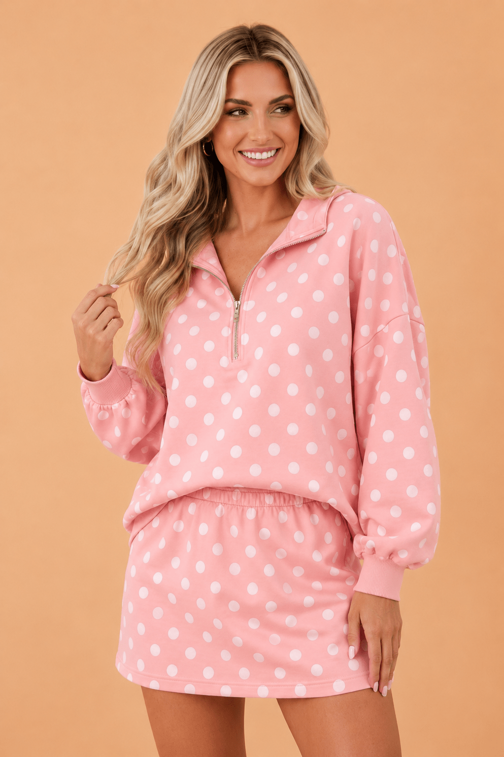 Piper Polka Dot Half-Zip Hoodie & Mini Skort Set