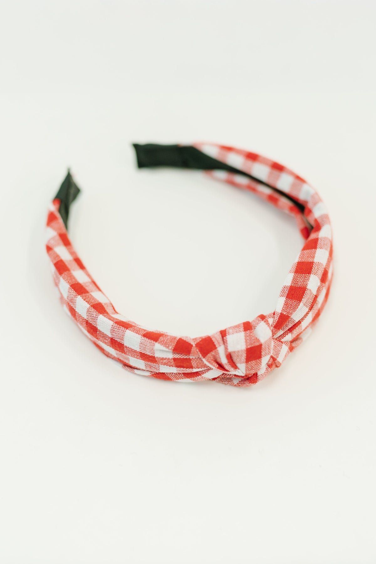 Gingham headband, red checkered headband, top knot headband, vintage hair accessories, retro style headband, cottagecore hair accessories, woven headband, red and white gingham accessory.