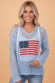Americana aesthetic, crochet knit hoodie, flag sweater, coastal cowgirl, open knit top, patriotic fashion, Gen Z luxury, aesthetic summer knits, blue crochet hoodie