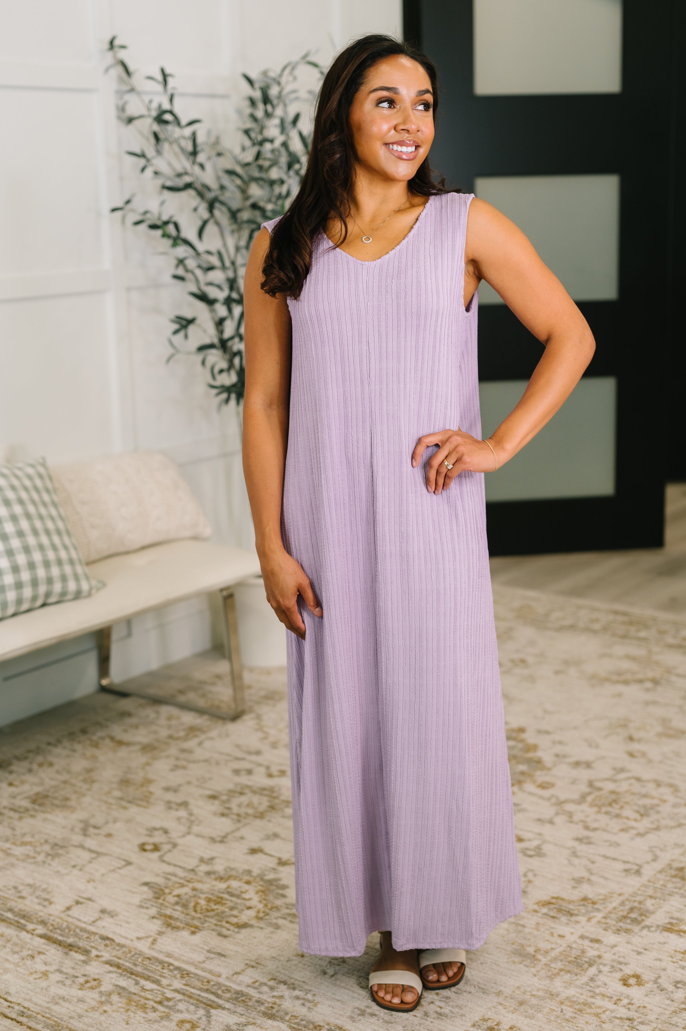 Lavender maxi dress, sleeveless ribbed dress, cable knit maxi, purple summer dress, women's stretchy dress, flattering maxi dress, casual lavender dress, FabKnits dress.