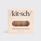 Hair perfume, luxury fragrance set, odor-neutralizing mist, Kitsch perfume sampler, premium hair refresh, artisanal body mist, luxury beauty gift. kitsch hair perfume, kitsch body perfume, kitsch perfume