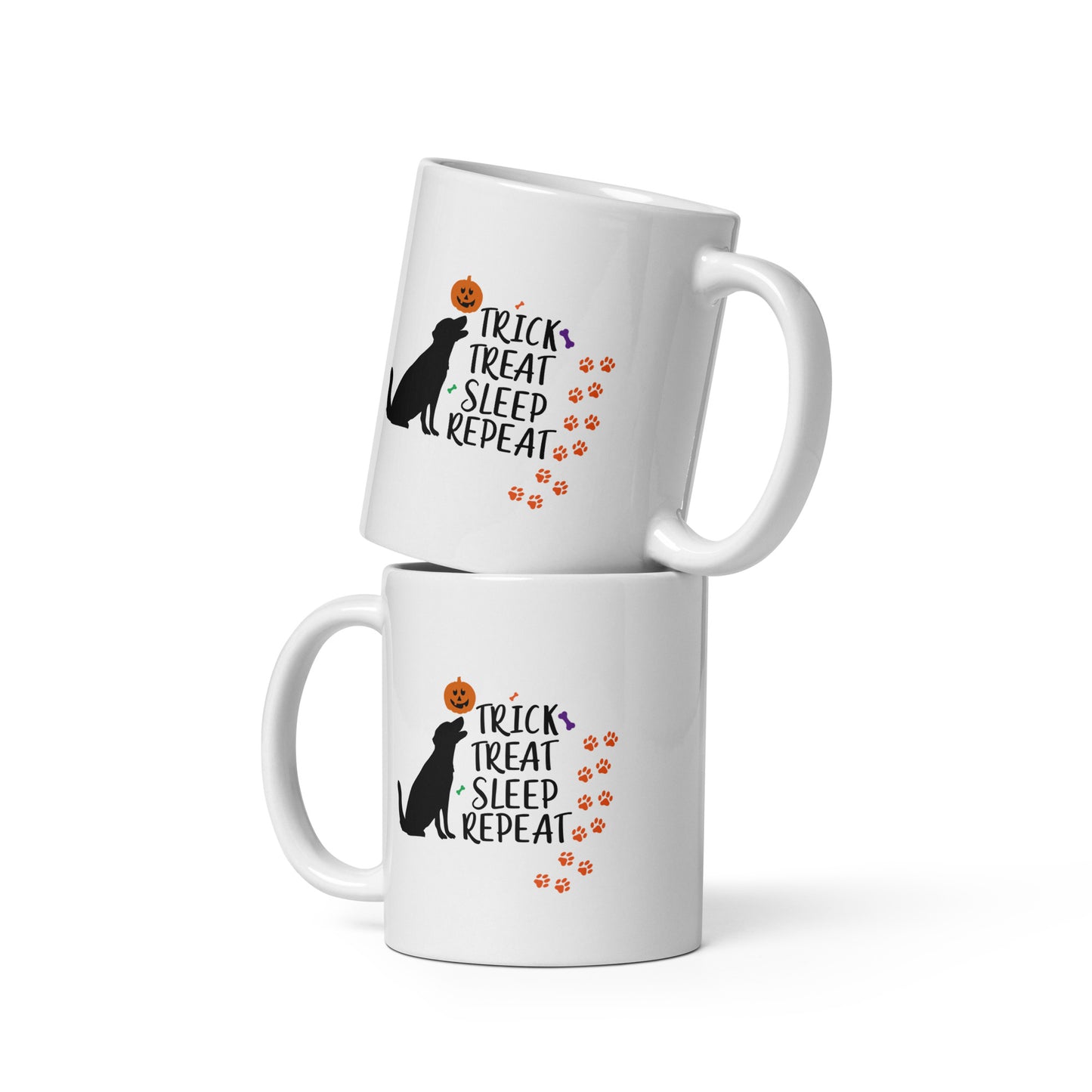 Trick Treat Sleep Repeat Dog White glossy mug