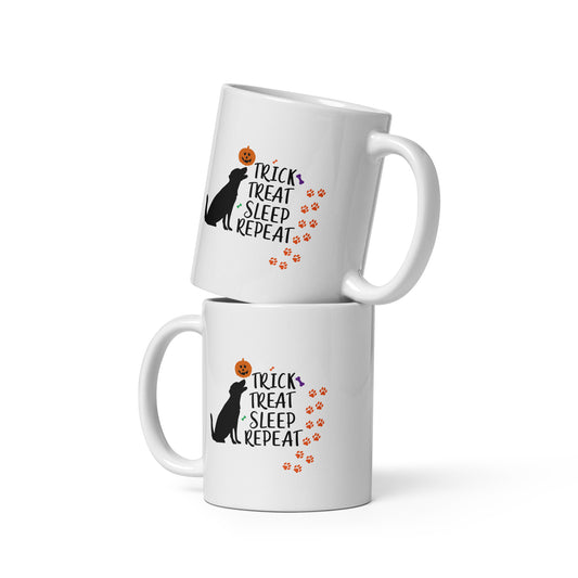 Trick Treat Sleep Repeat Dog White glossy mug